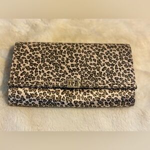 Liz Claiborne Leopard Print Clutch with Rhinestone Clasp
